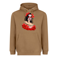 Toasted Coconut Mexicana Skull Girl with Roses Heavyweight Hoodie - texasbilliewilder