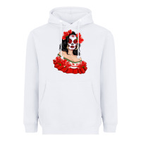 White Mexicana Skull Girl with Roses Heavyweight Hoodie - texasbilliewilder