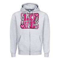 Heather Grey Love leopard frame Zipper Hoodie - LillyAllenDesigns