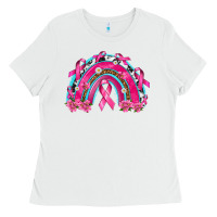White Breast Cancer Rainbow Ladies Tee - texasbilliewilder