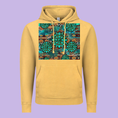 Gemstone Turquoises Aztec Leopard Cowhide Vintage Hoodie Designed By Artiststas