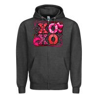 Charcoal Heather Xoxo Valentine's Day leopard frame Zipper Hoodie - LillyAllenDesigns