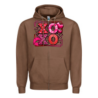 Chestnut Xoxo Valentine's Day leopard frame Zipper Hoodie - LillyAllenDesigns