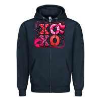 Navy Xoxo Valentine's Day leopard frame Zipper Hoodie - LillyAllenDesigns