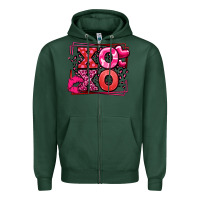 Sports Green Xoxo Valentine's Day leopard frame Zipper Hoodie - LillyAllenDesigns