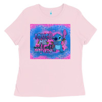 Bubblegum Pink touch me and i will bite you stitch Ladies Tee - Zillion Design Studio