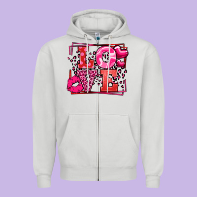 Love Valentine's Day Leopard Frame Zipper Hoodie Designed By Lillyallendesigns