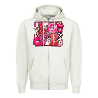 Oatmeal Heather Love Valentine's Day leopard frame Zipper Hoodie - LillyAllenDesigns