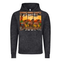 Western Horses And  Sunset With Sunflowers Vintage Hoodie | Teevron