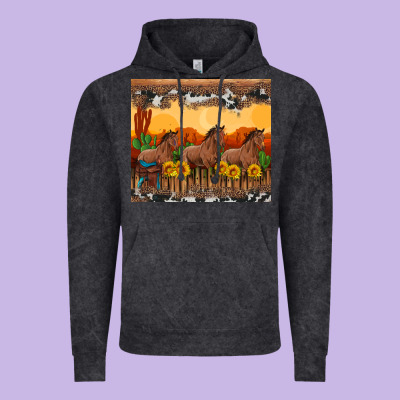 Western Horses And  Sunset With Sunflowers Vintage Hoodie Designed By Artiststas