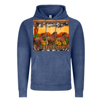 Vintage Denim western horses and  sunset with sunflowers Vintage Hoodie - Artiststas