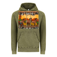 Vintage Olive western horses and  sunset with sunflowers Vintage Hoodie - Artiststas
