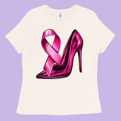 Breast Cancer Ribbon And Heels Ladies Tee Designed By Texasbilliewilder