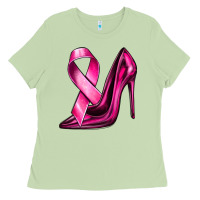 Matcha Breast Cancer Ribbon and Heels Ladies Tee - texasbilliewilder