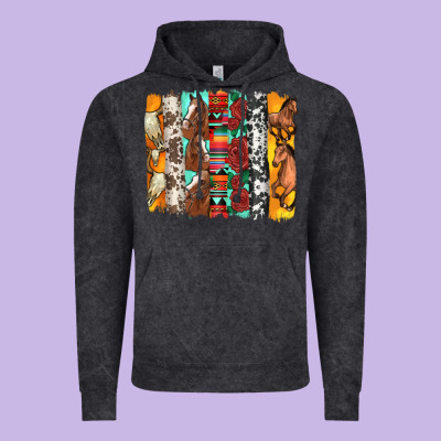Western Horses Roses And Bullskulls Wıth Cowhide Amd Serape Brushstro Vintage Hoodie Designed By Artiststas