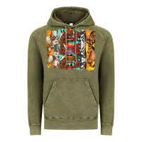 Vintage Olive western horses roses and bullskulls wıth cowhide amd serape brushstro Vintage Hoodie - Artiststas