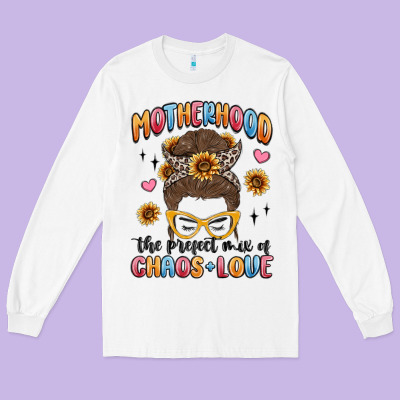 Motherhood The Perfect Mix Of Chaos And Love Long Sleeve Tee Designed By Maliassmallbusiness