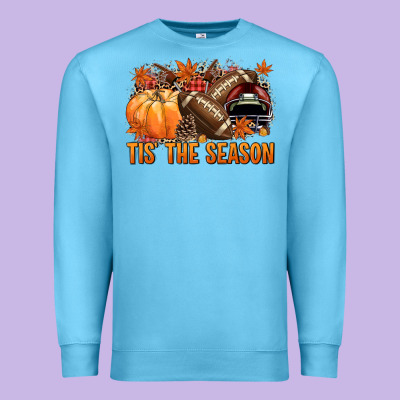 Tis' The Season Football And Maroon Helmet Premium Sweatshirt Designed By Nancycooperartshop