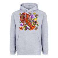 Heather Grey Crawfish and fleur de lis Heavyweight Hoodie - NancyCooperArtShop