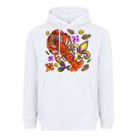 White Crawfish and fleur de lis Heavyweight Hoodie - NancyCooperArtShop