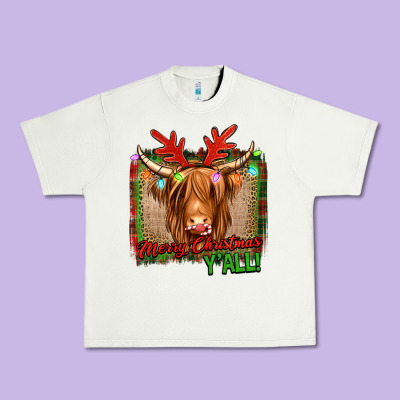 Merry Christmas Y'all Highland Cow Urban Heavy Tee Designed By Jasminsmagicworld
