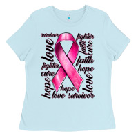 Baby Blue Breast Cancer Ribbon Hope Love Faith Ladies Tee - texasbilliewilder