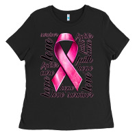 Black Breast Cancer Ribbon Hope Love Faith Ladies Tee - texasbilliewilder