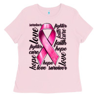 Bubblegum Pink Breast Cancer Ribbon Hope Love Faith Ladies Tee - texasbilliewilder
