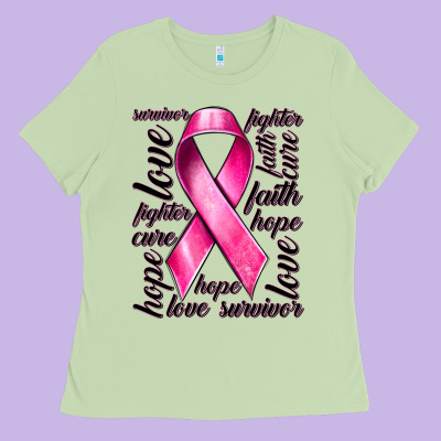 Breast Cancer Ribbon Hope Love Faith Ladies Tee Designed By Texasbilliewilder