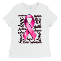 White Breast Cancer Ribbon Hope Love Faith Ladies Tee - texasbilliewilder