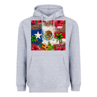 Heather Grey Mexican and Puerto Rico flag Heavyweight Hoodie - texasbilliewilder