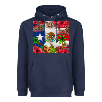 Navy Mexican and Puerto Rico flag Heavyweight Hoodie - texasbilliewilder