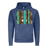 Vintage Denim western cowhide wood and turquoise glitter brushstrokes Vintage Hoodie - Artiststas