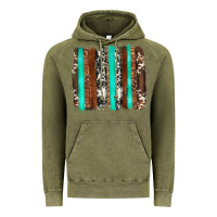 Vintage Olive western cowhide wood and turquoise glitter brushstrokes Vintage Hoodie - Artiststas