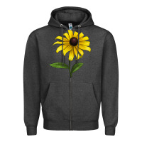 Charcoal Heather Black Eyed Susan Flower Zipper Hoodie - LillyAllenDesigns