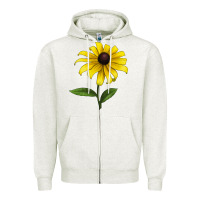 Oatmeal Heather Black Eyed Susan Flower Zipper Hoodie - LillyAllenDesigns