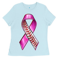Baby Blue Breast Cancer Ribbon Baseball Ladies Tee - texasbilliewilder