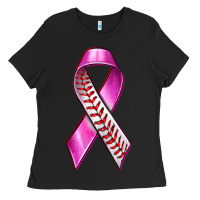 Black Breast Cancer Ribbon Baseball Ladies Tee - texasbilliewilder