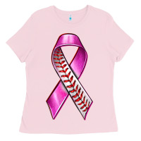 Bubblegum Pink Breast Cancer Ribbon Baseball Ladies Tee - texasbilliewilder