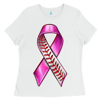White Breast Cancer Ribbon Baseball Ladies Tee - texasbilliewilder