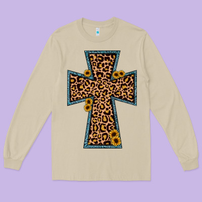 Leopard Sunflower Cross Long Sleeve Tee Designed By Jahusdesignshop