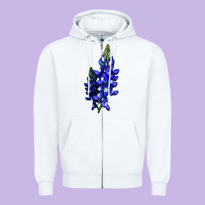 Bluebonnet Flower Zipper Hoodie Designed By Lillyallendesigns