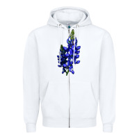 White Bluebonnet Flower Zipper Hoodie - LillyAllenDesigns