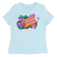 Baby Blue Hello 2nd Grade Ladies Tee - RanaPortraitStore