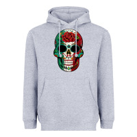 Heather Grey Mexican Skull Heavyweight Hoodie - texasbilliewilder