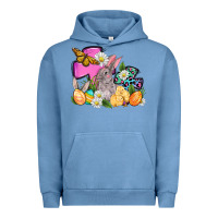 Pigment Pebble Blue Easter rabbits and cross Urban Hoodie - OliviaCreatesArt