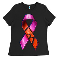 Black Breast Cancer Ribbon Basketball Ladies Tee - texasbilliewilder