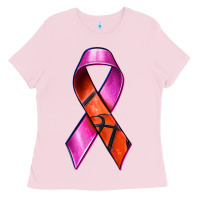 Bubblegum Pink Breast Cancer Ribbon Basketball Ladies Tee - texasbilliewilder