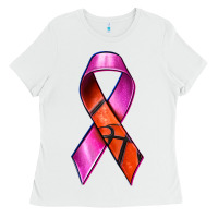 White Breast Cancer Ribbon Basketball Ladies Tee - texasbilliewilder
