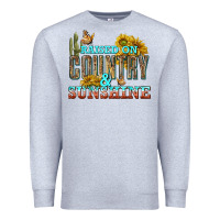 Heather Grey Raised on Country and Sunshine Premium Sweatshirt - texasbilliewilder